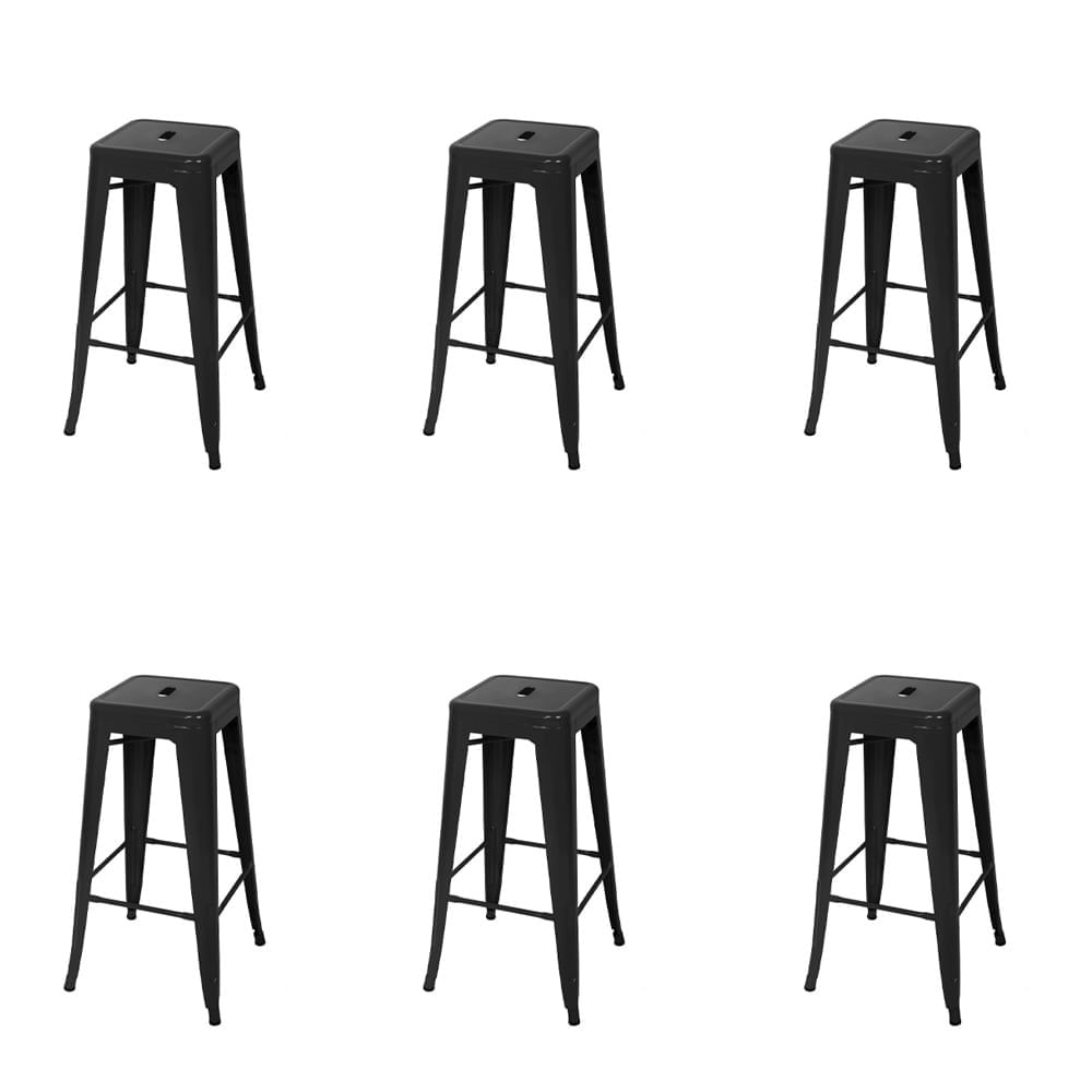 Kit 6 Banquetas Alta Industrial Tolix Aço Preto 76cm Cozinha Bar Coisas e Coisinhas