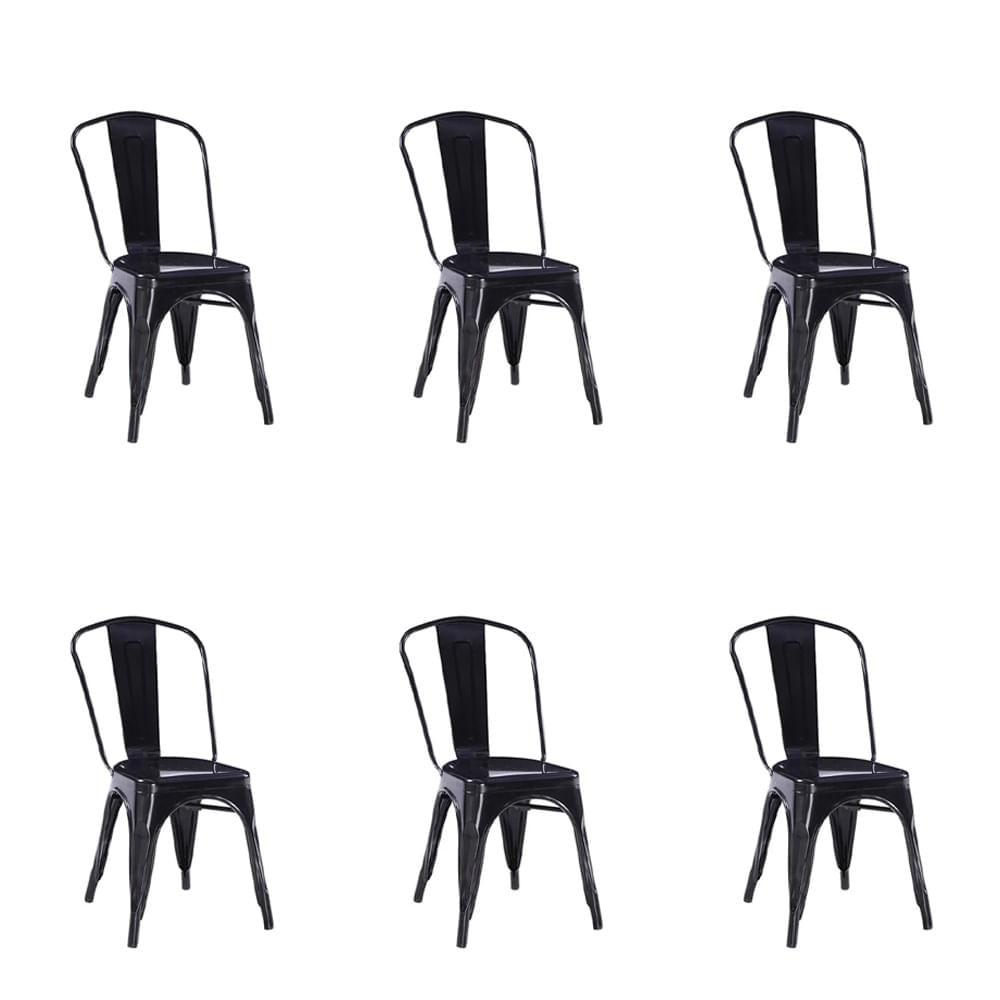 Kit 6 Cadeiras de Jantar Industrial Tolix Aço Preta 85cm Coisas e Coisinhas