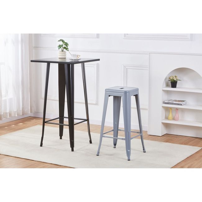 Banqueta Alta Industrial Tolix Aço Cinza 76cm Cozinha Bar Coisas e Coisinhas