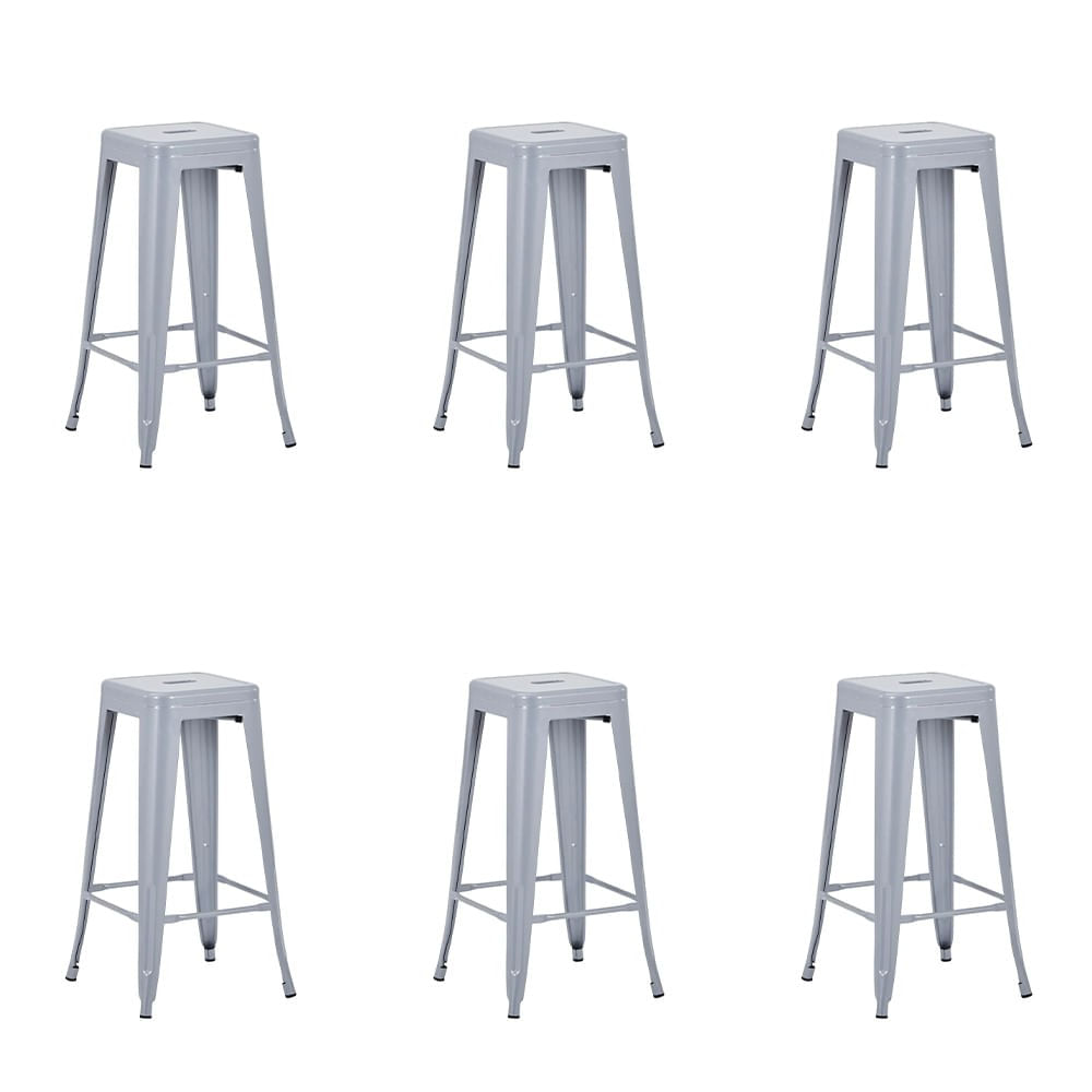 Kit 6 Banquetas Alta Industrial Tolix Aço Cinza 76cm Cozinha Bar Coisas e Coisinhas