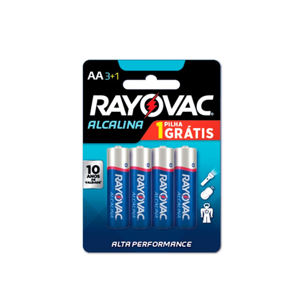 Pilha Alcalina AA Leve 4 Pague 3 unidades Rayovac