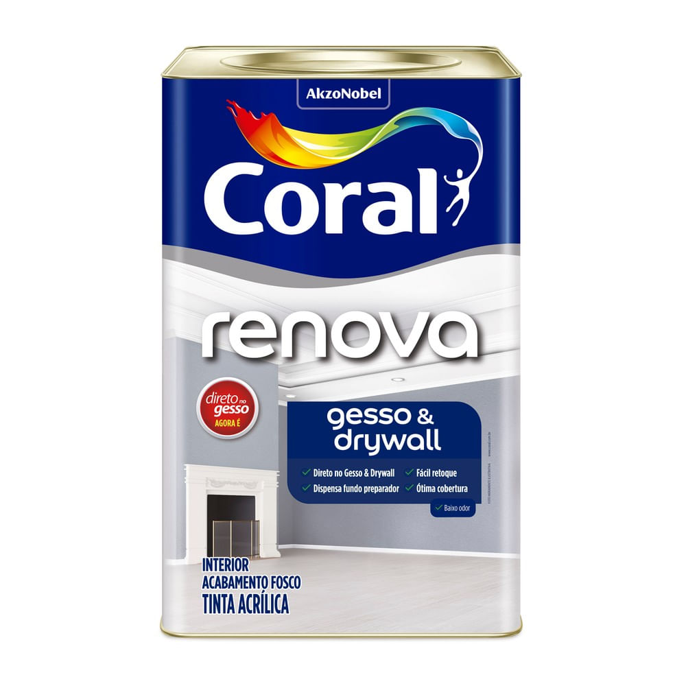Tinta Acrílico Premium Renova Gesso Drywall Acabamento Fosco Cor Branco Interior E Exterior 18l Coral