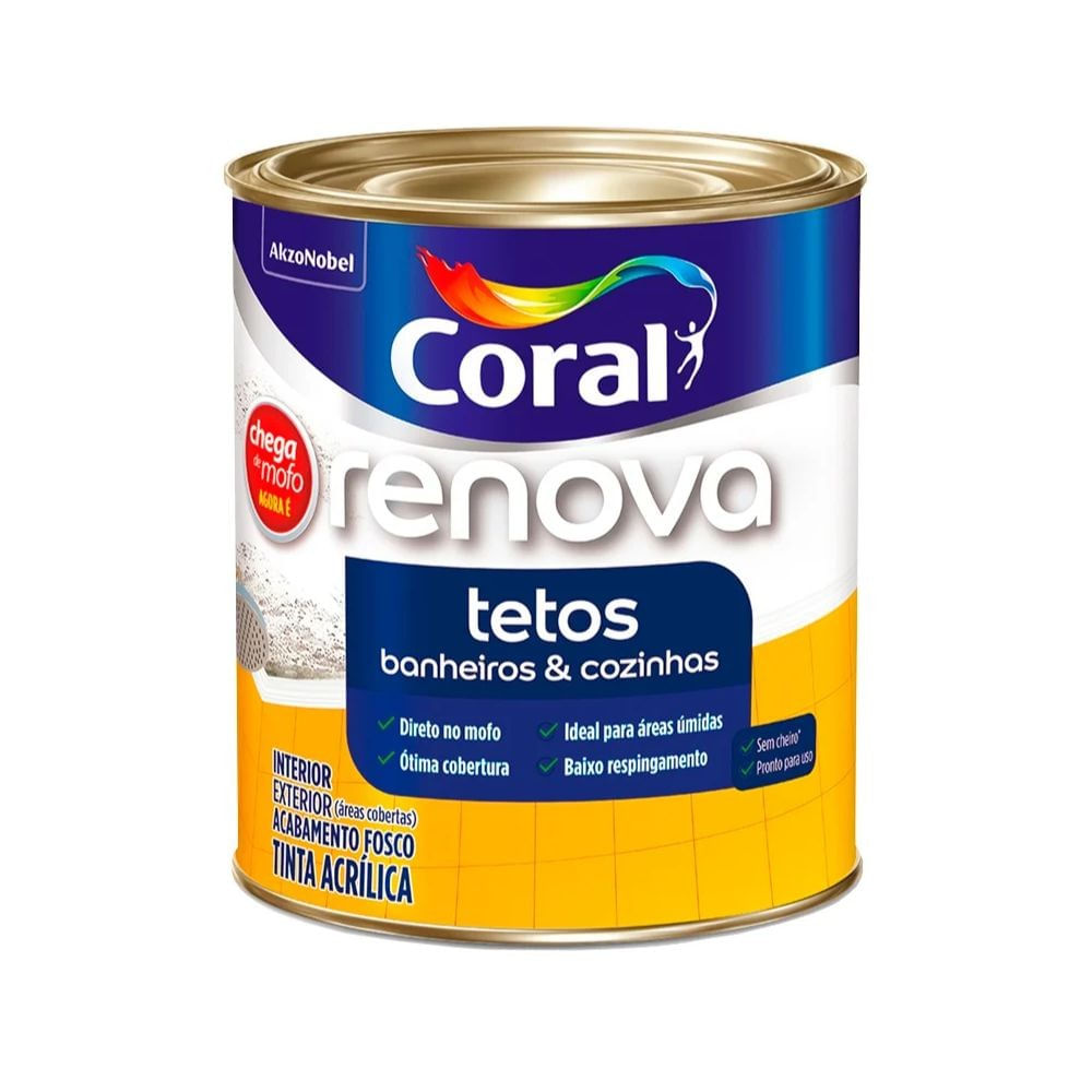 Tinta Acrílico Premium Renova Tetos Acabamento Fosco Cor Branco Interior E Exterior 900ml Coral