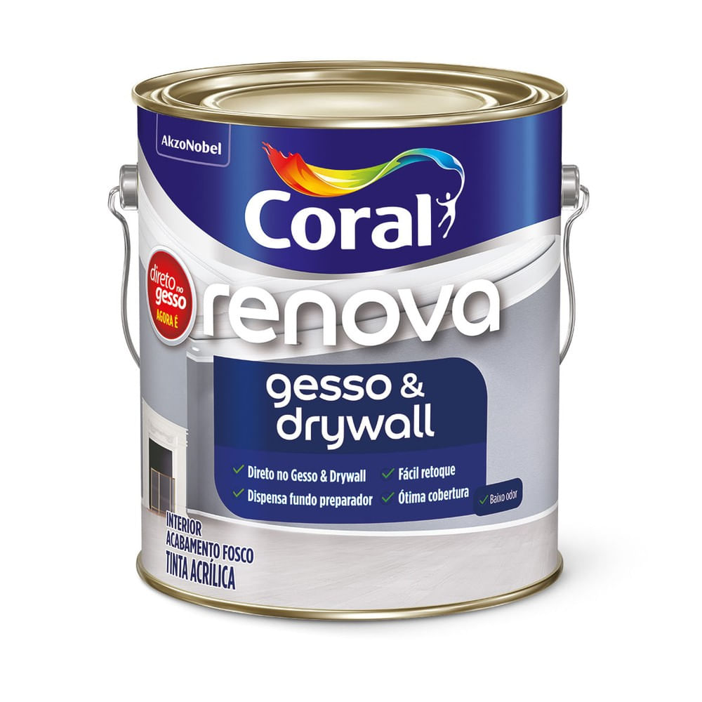 Tinta Acrílico Premium Renova Gesso Drywall Acabamento Fosco Cor Branco Interior E Exterior 3,6l Coral