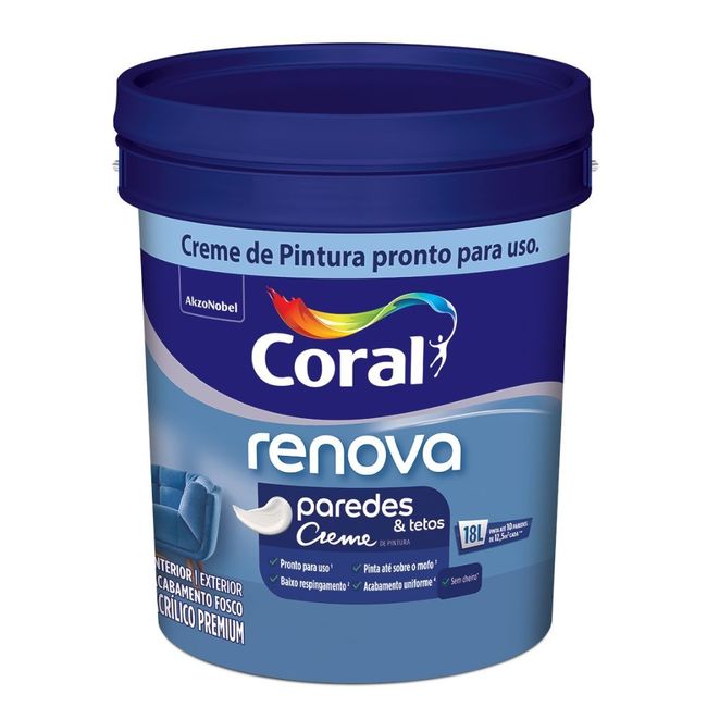 Tinta Acrílica Premium Renova Paredes e Tetos Interior e Exterior Branco Fosco 18l Coral