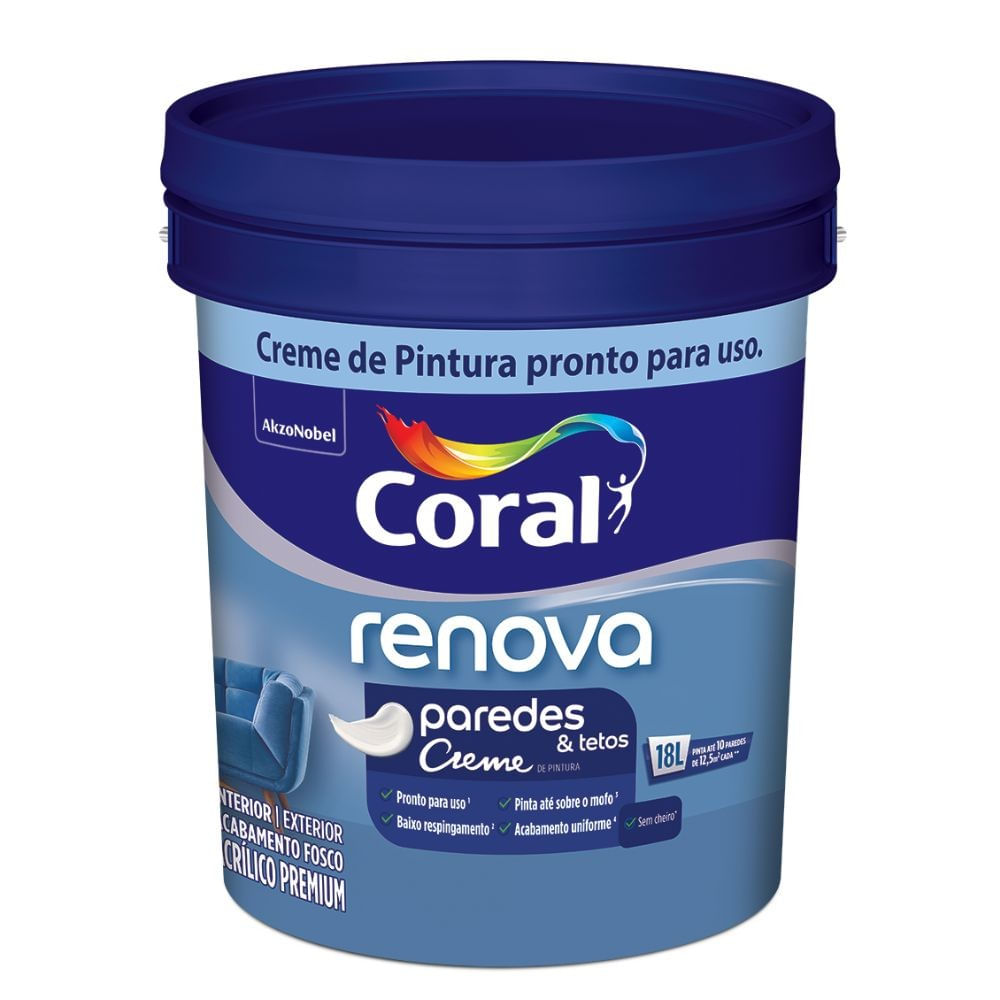 Tinta Acrílico Premium Renova Paredes E Tetos Acabamento Fosco Cor Branco Interior E Exterior 18l Coral