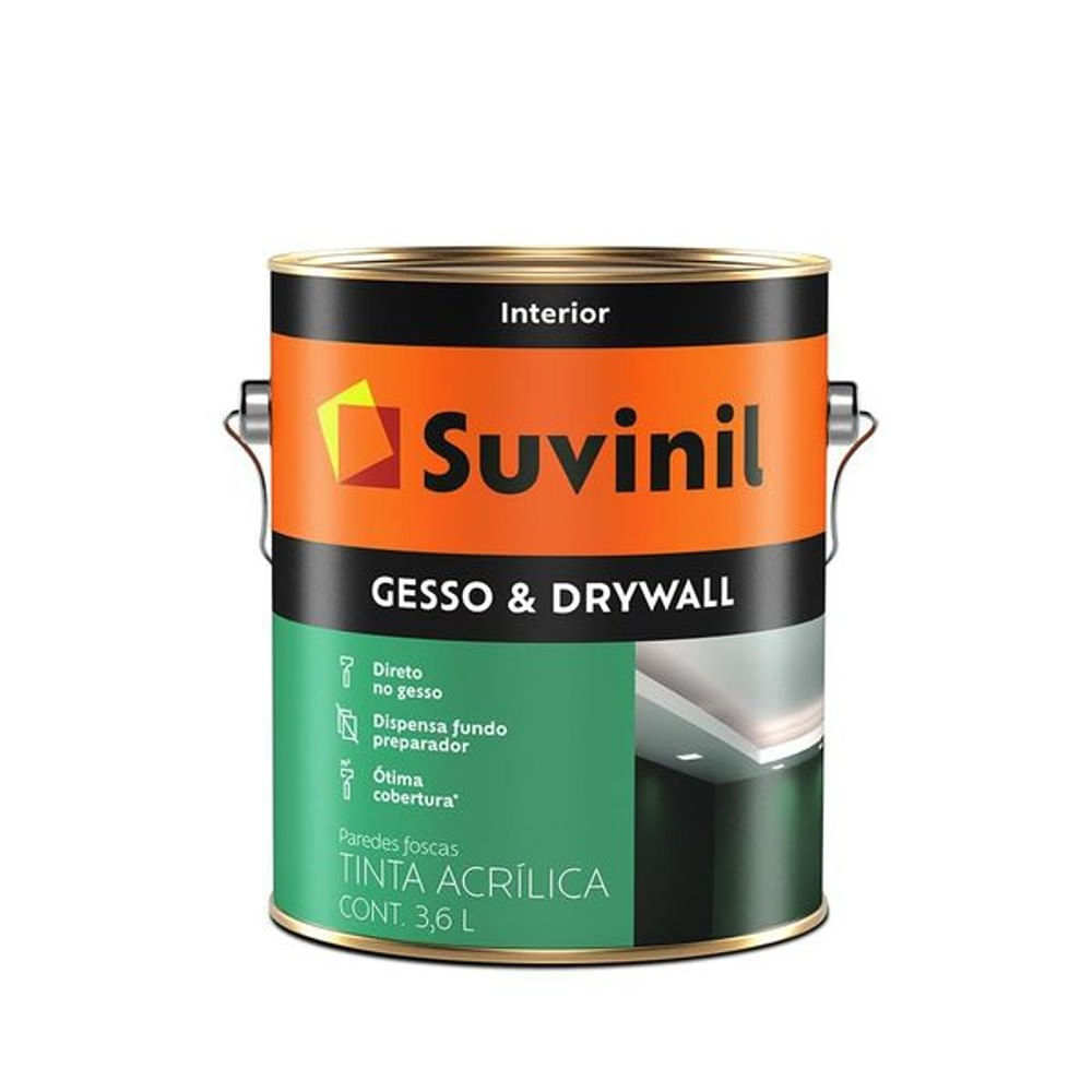 Tinta Acrilica Para Gesso E Drywall Fosco Branco Interior 3,6L Suvinil