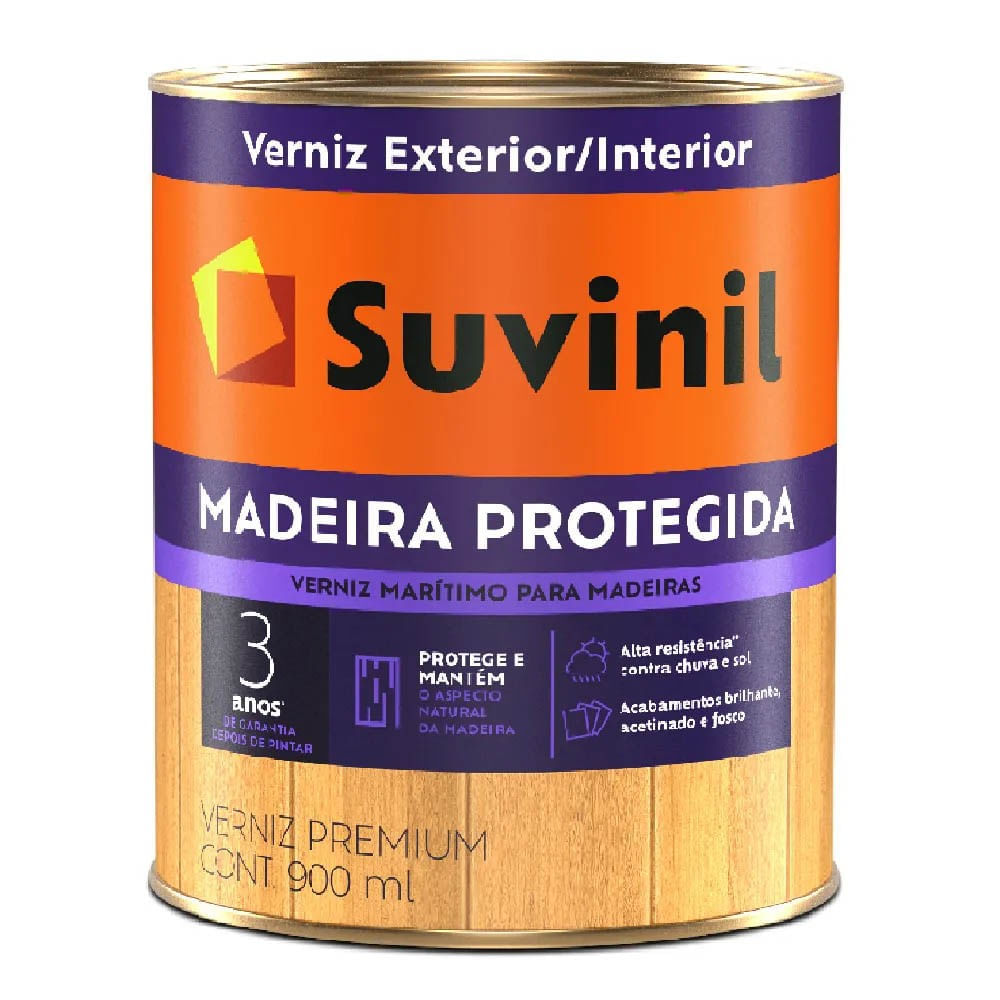 Verniz Marítimo Premium Madeira Protegida 3 Anos Incolor Fosco 900ml Suvinil