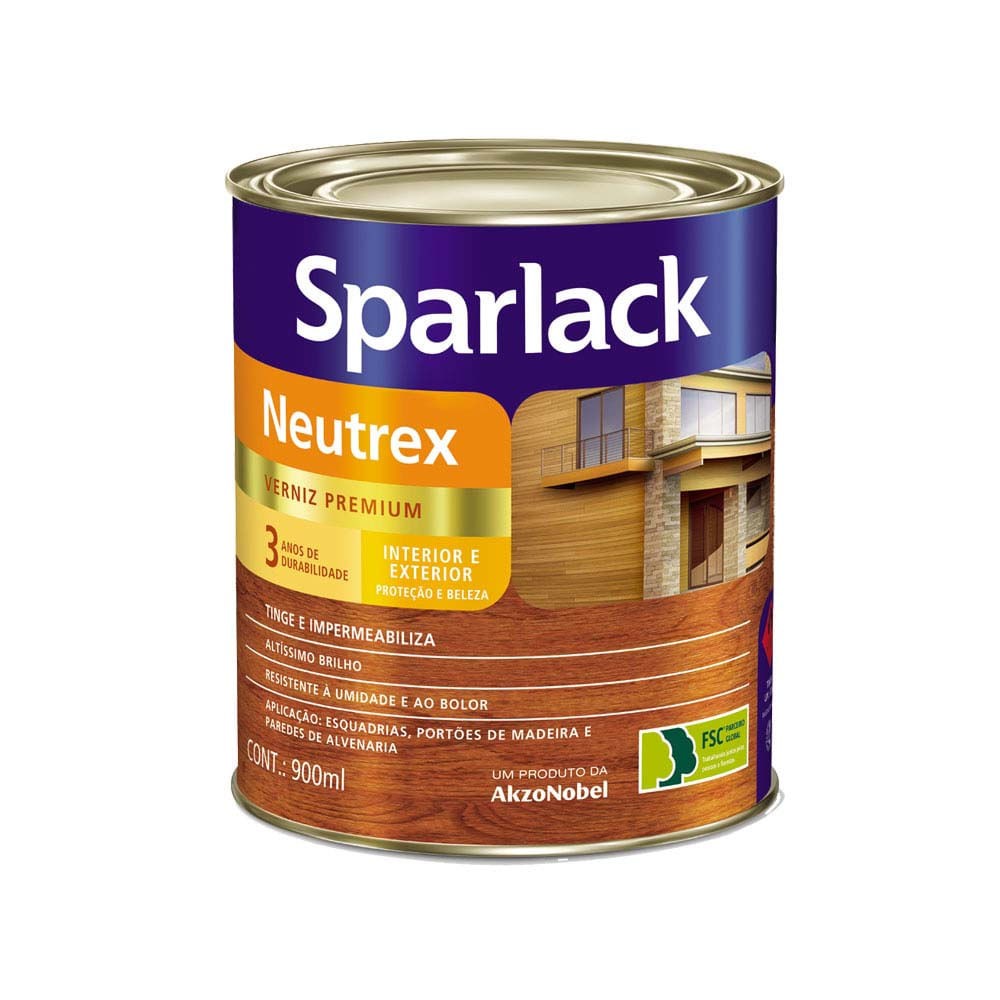 Verniz Premium Neutrex 3 Anos para Madeira Mogno Brilhante 900ml Sparlack