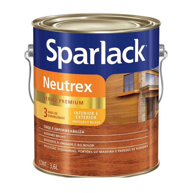 Verniz Premium Neutrex 3 Anos para Madeira Castanho Avermelhado Brilhante 3,6l Sparlack