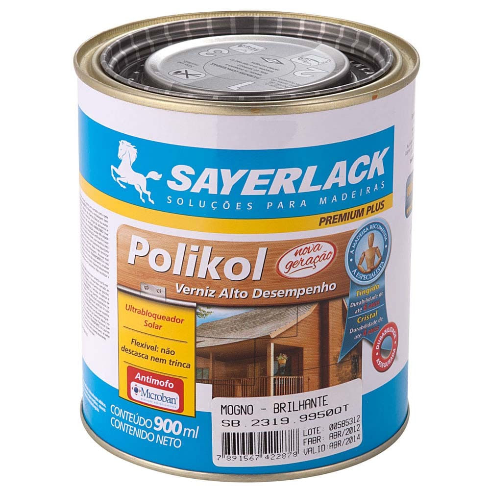 Verniz Polikol para Madeira Mogno Brilhante 900ml Sayerlack
