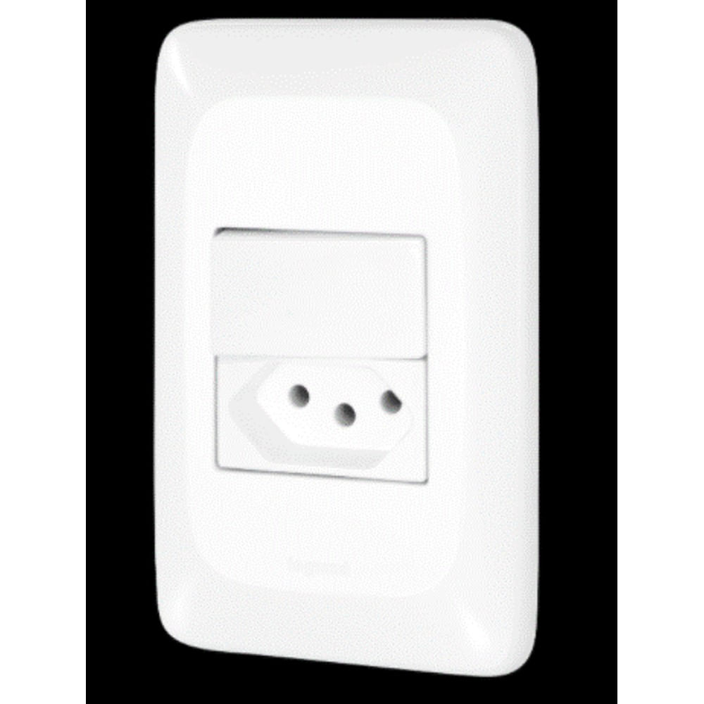 Conjunto De 1 Interruptor Simples Tomada 2pt 10A 4x2 Branco Brilhante Lgx103 Pial Pop Legrand