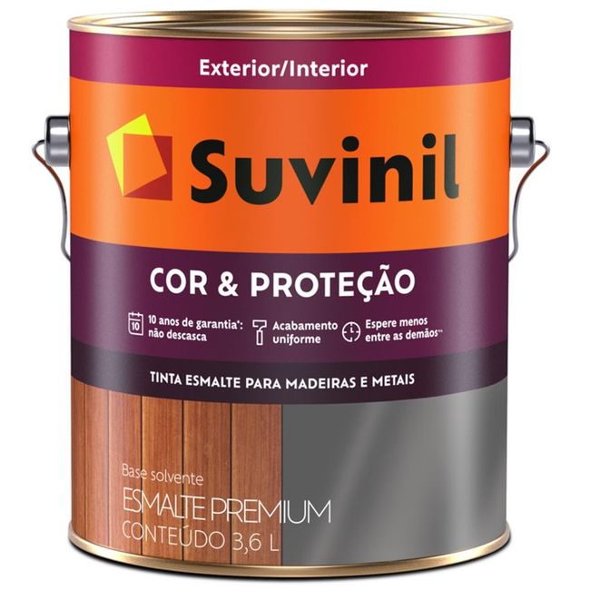 Tinta Esmalte Madeiras e Metais Cinza Escuro Brilhante 3,6l Cor & Proteção Suvinil