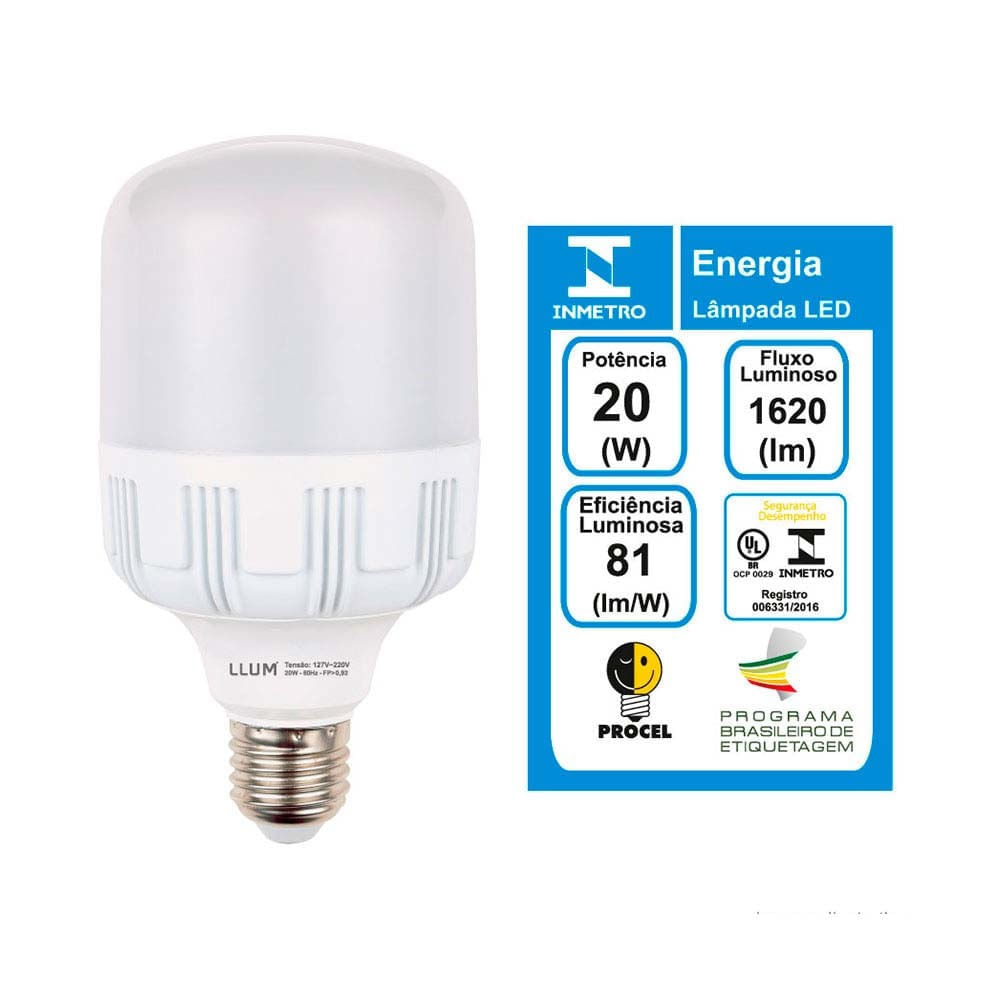 Lâmpada LED high power bulbo 20W 6500K branca 2100lm Bronzearte