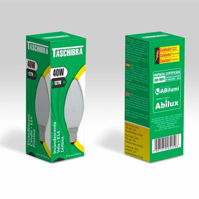 Lâmpada Incandescente Vela Lisa Leitosa 40W 127V E14 Taschibra