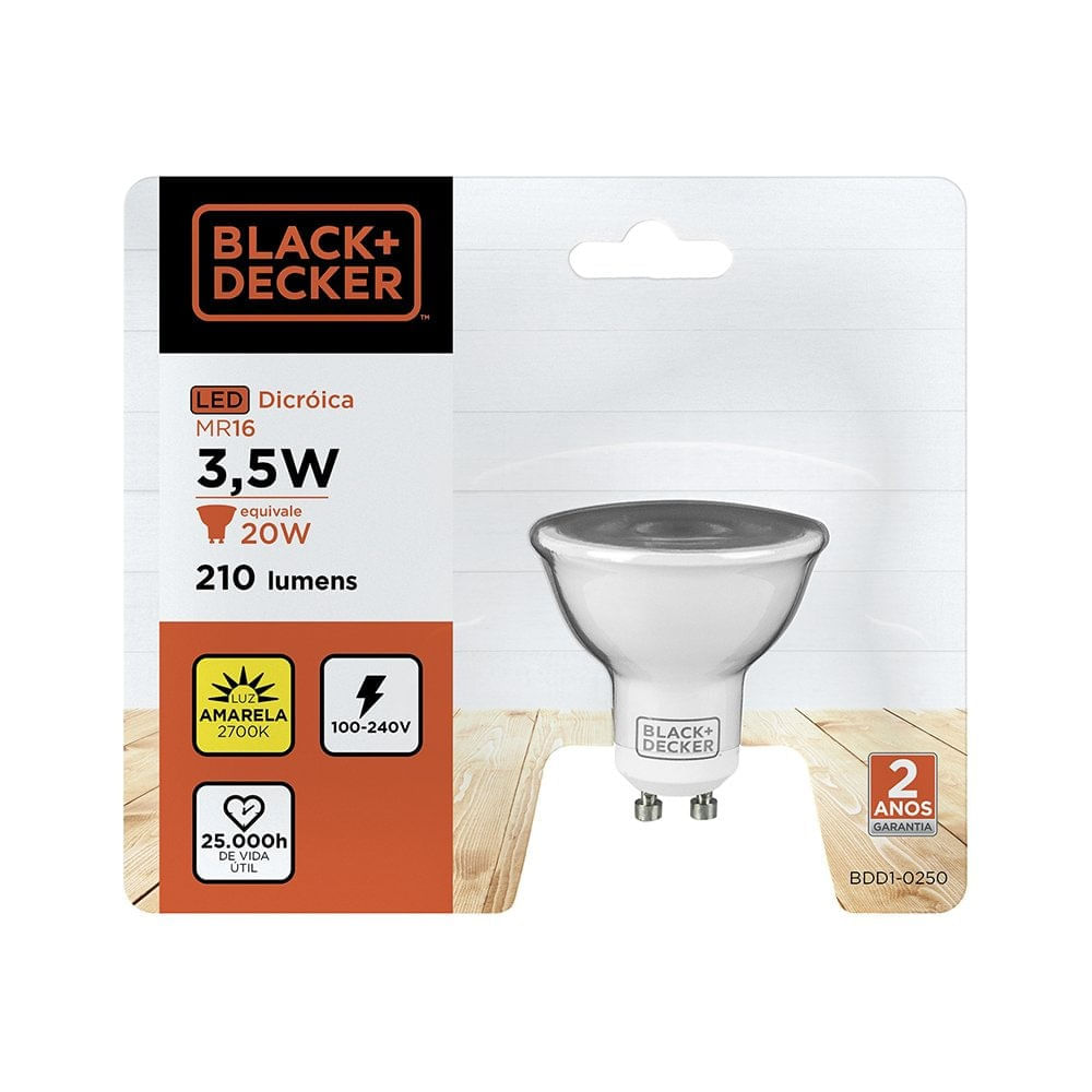 Lampada Led Dicroica Mr16 Gu10 3,5W 2700K  Bivolt Black Decker