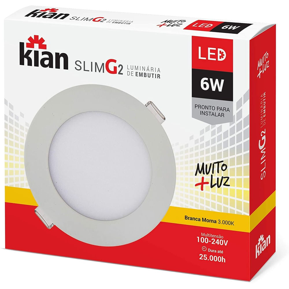 Lâmpada de LED Redonda Slim para Embutir 3W 12cm 3K Kian