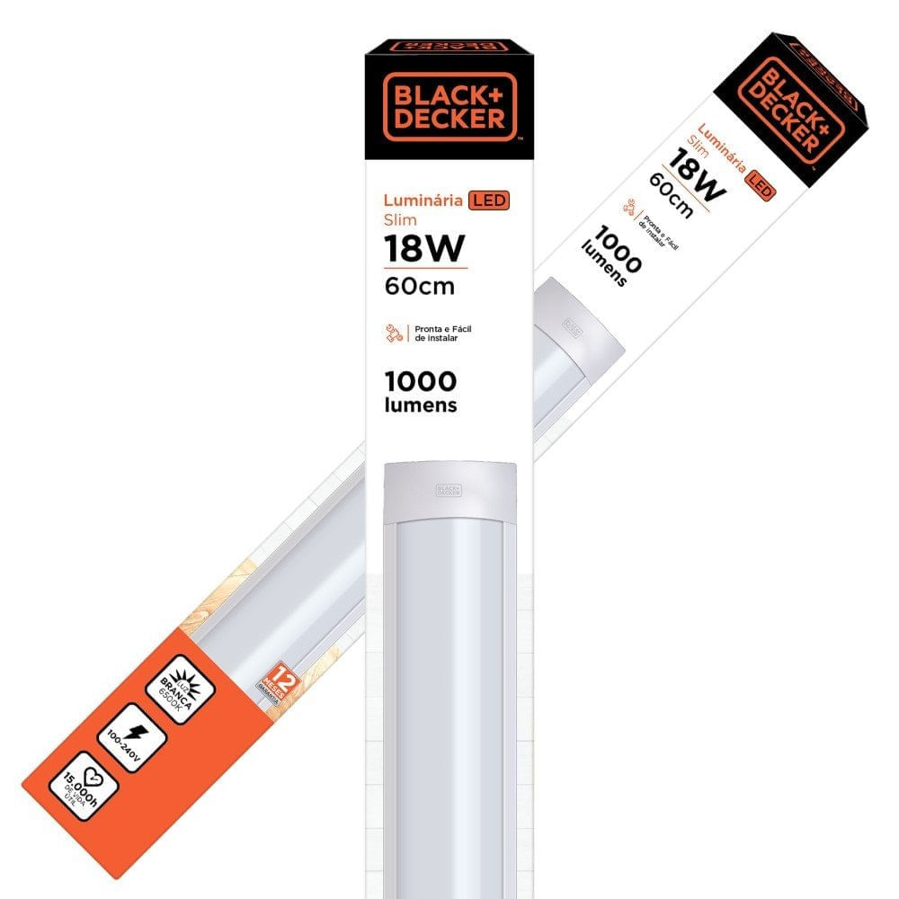 Luminaria Led Linear Slim 18W 60Cm 6500K  Bivolt Black Decker
