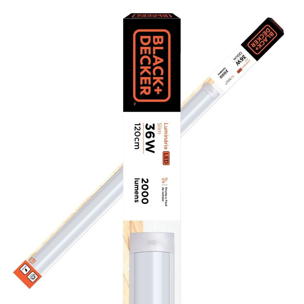 Luminaria Led Linear Slim 36W 120Cm 6500K Bivolt Black Decker