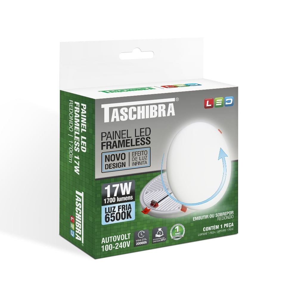 Painel Led Frameless 17W Redondo 6500k Taschibra