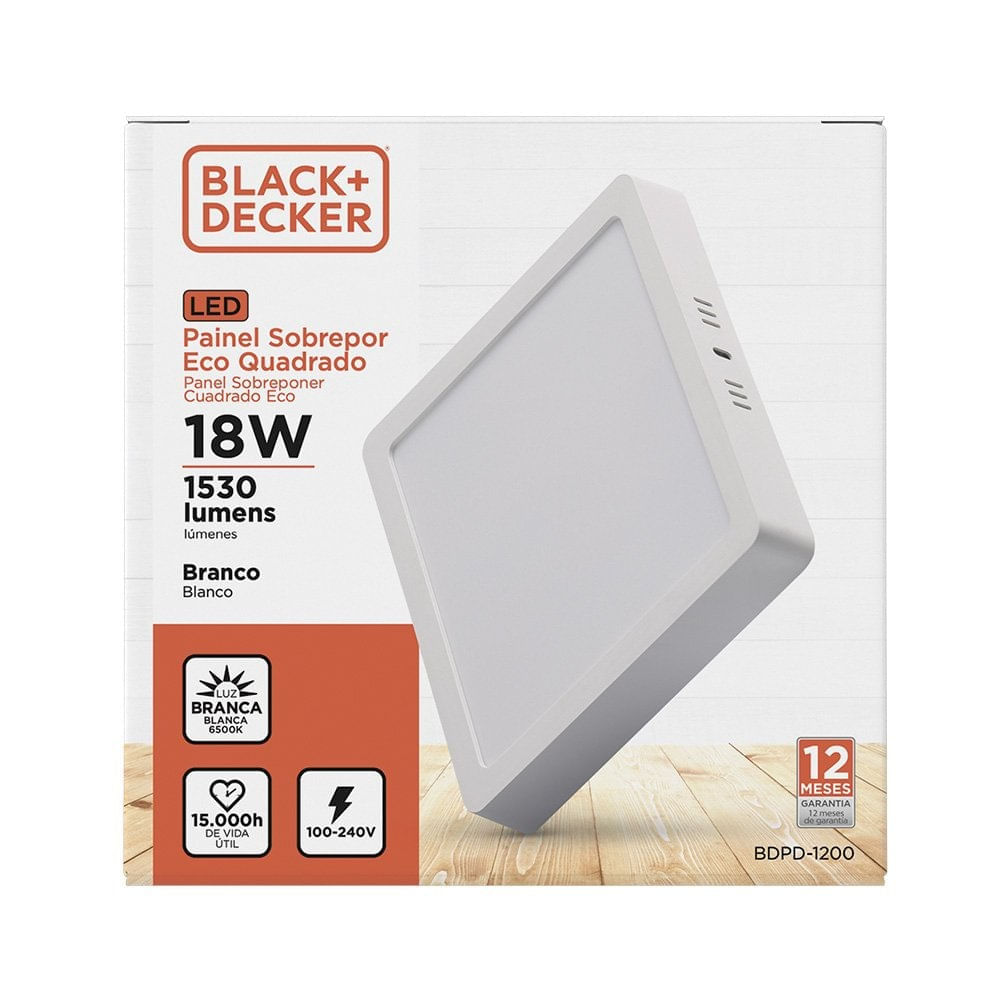 Painel Led Eco Branco Sobrepor 18W Quadrado 6500K Bivolt  Black Decker