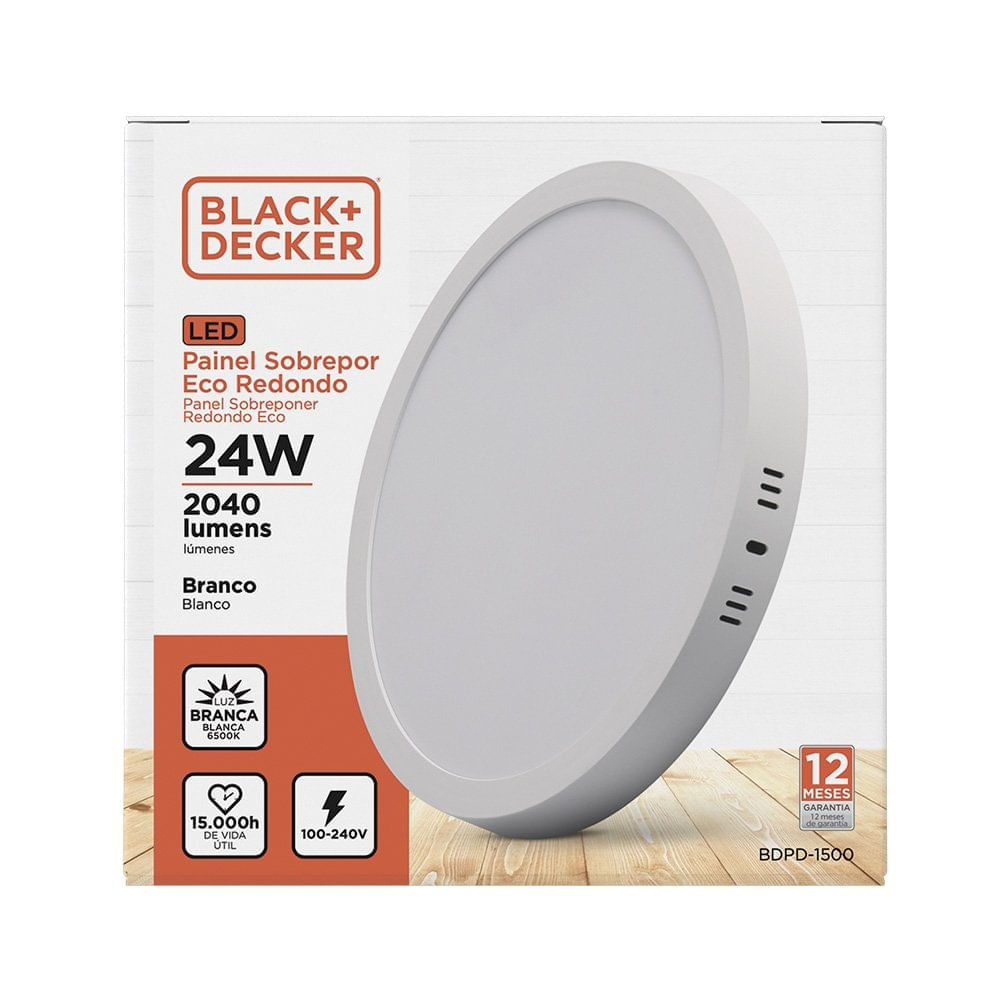 Painel Led Eco Branco Sobrepor 24W Redondo 6500K Bivolt  Black Decker