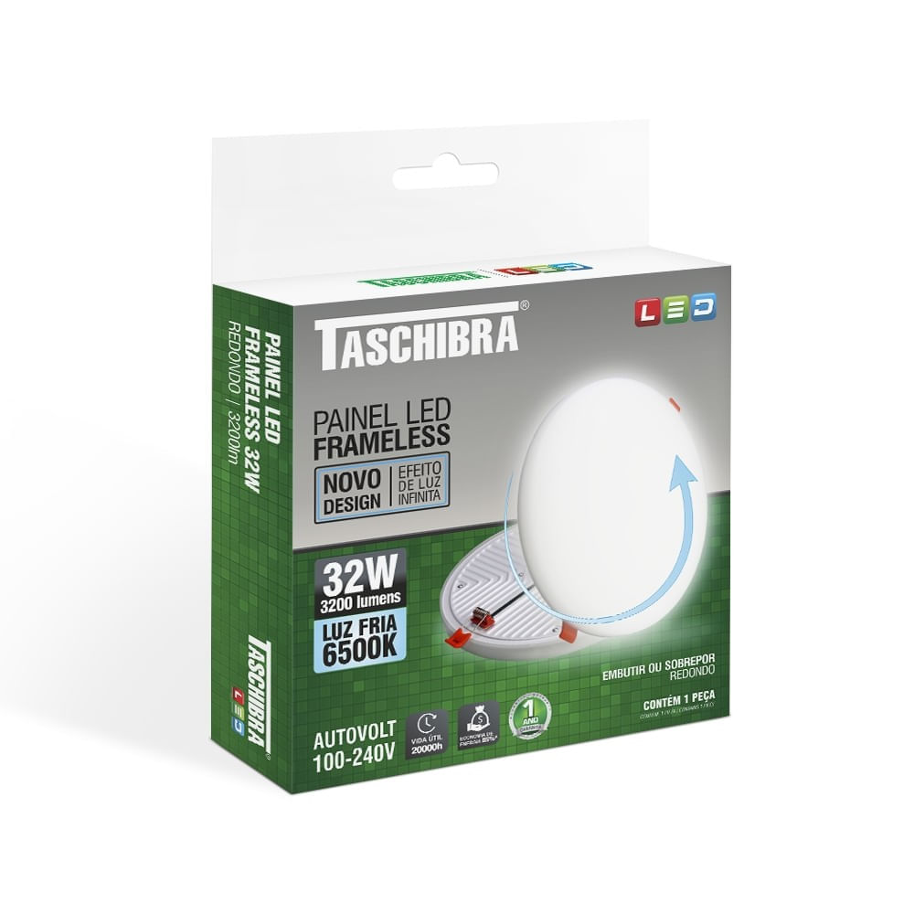 Painel Led Frameless 32W Redondo 6500k Taschibra