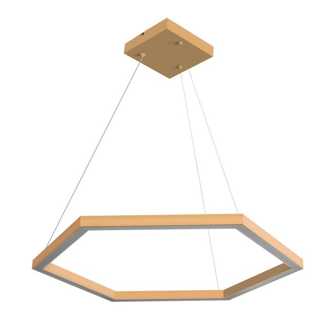 Pendente Hexagonal Led 20W3K 1 Aro 400X400Mm Bivolt Dourado Perfiline Bronzearte