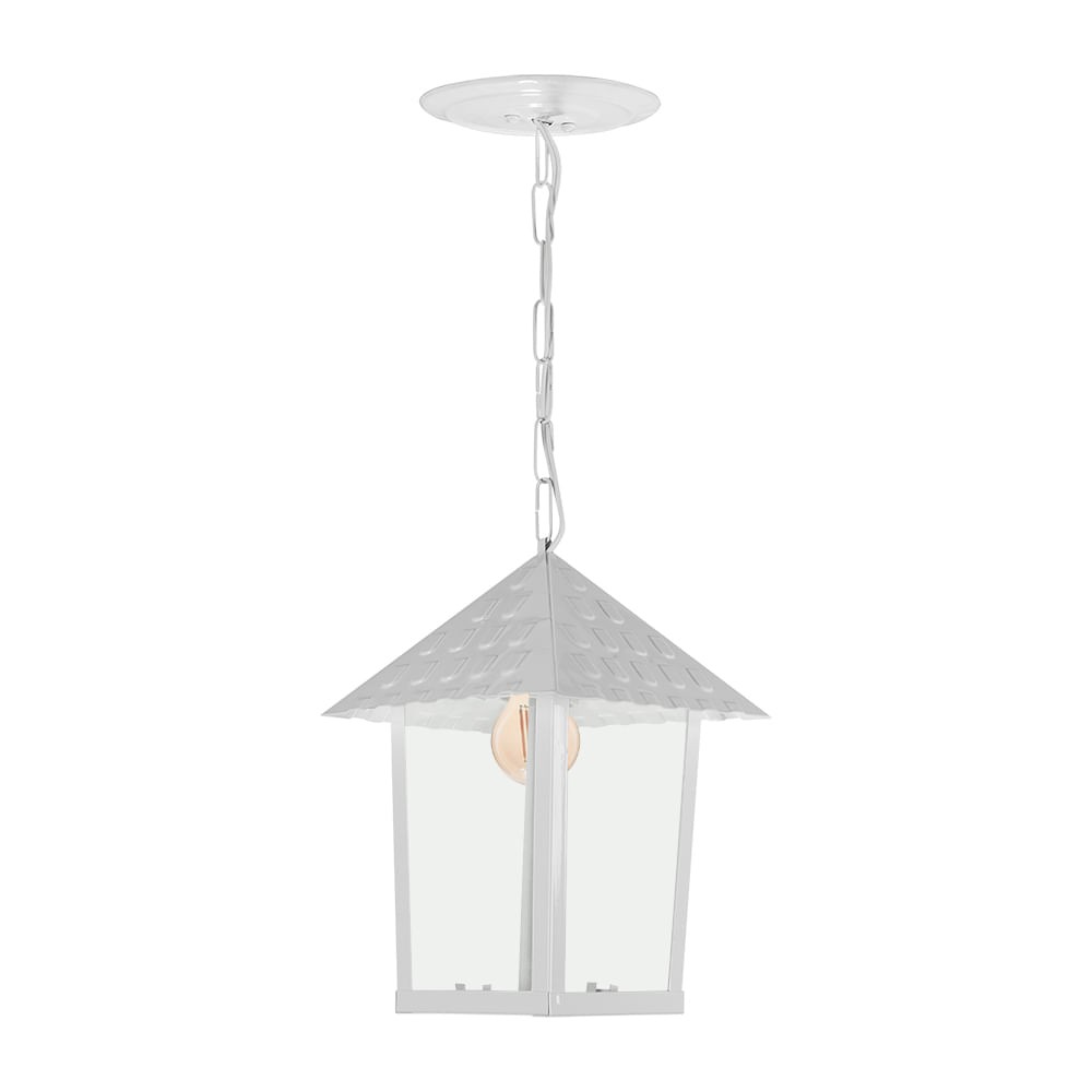 Pendente Colonial Quadrado Vidro Liso 1XE27 Branco Blumenau Iluminação