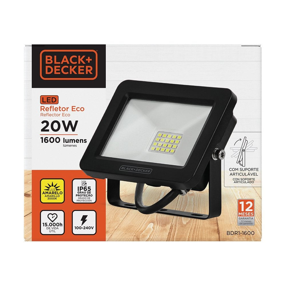 Refletor Led Eco 20W 3000K Ip65 Bivolt  Black Decker