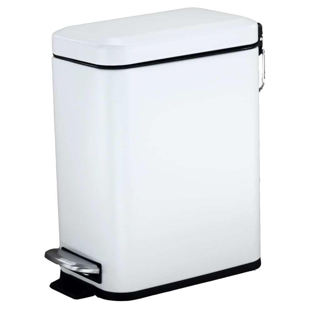 Lixeira Inox 5L Retangular Branca Com Pedal Coisas E Coisinhas