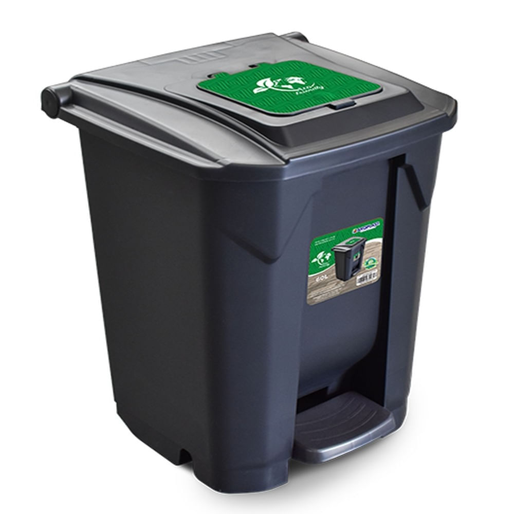 Lixeira 60 Litros Com Roda Pedal Tampa Click Preta Arqplast