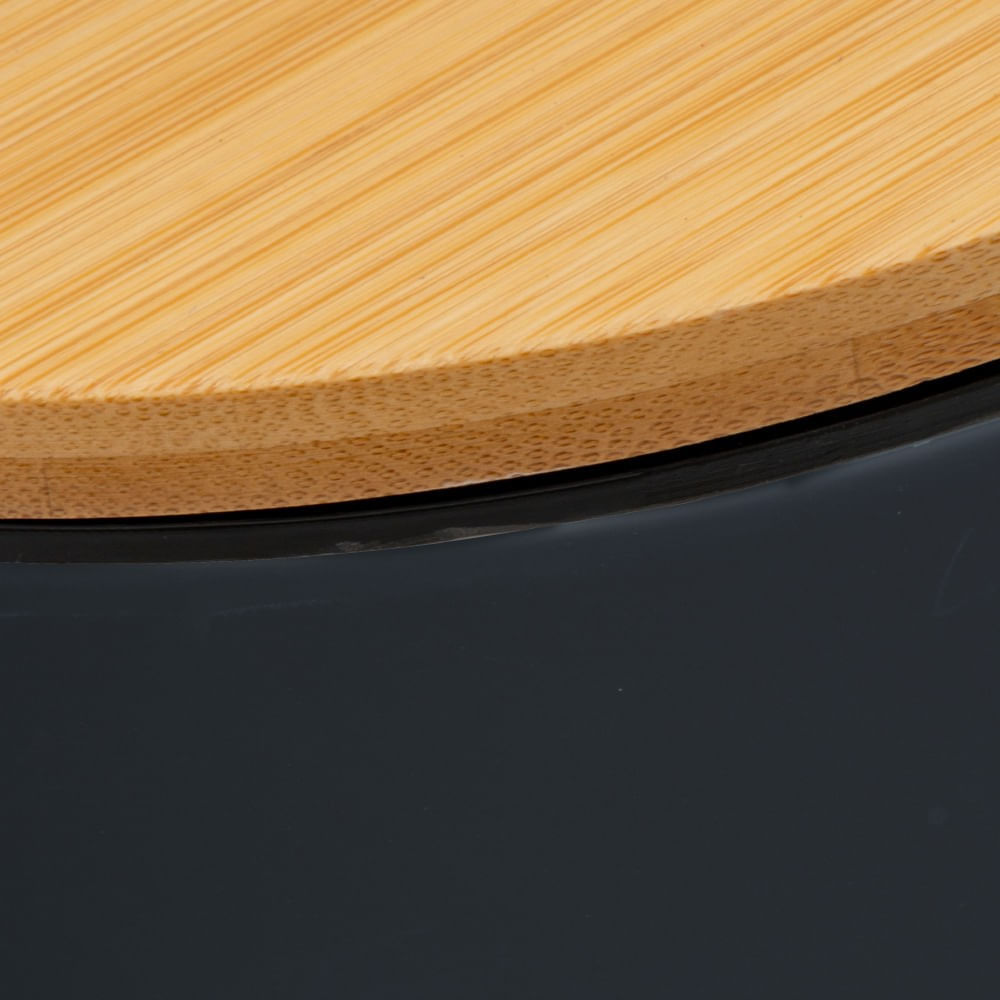 Lixeira Com Tampa De Bambu E Pedal 5L Preta Redonda Coisas E Coisinhas