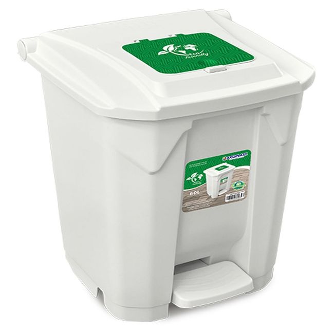 Lixeira 60 Litros Com Roda Pedal Tampa Click Branca Arqplast