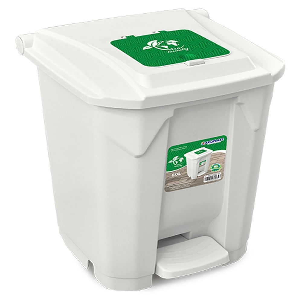 Lixeira 60 Litros Com Roda Pedal Tampa Click Branca Arqplast