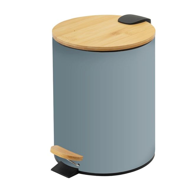 Lixeira Com Tampa De Bambu E Pedal 3L Cinza Redonda Coisas E Coisinhas