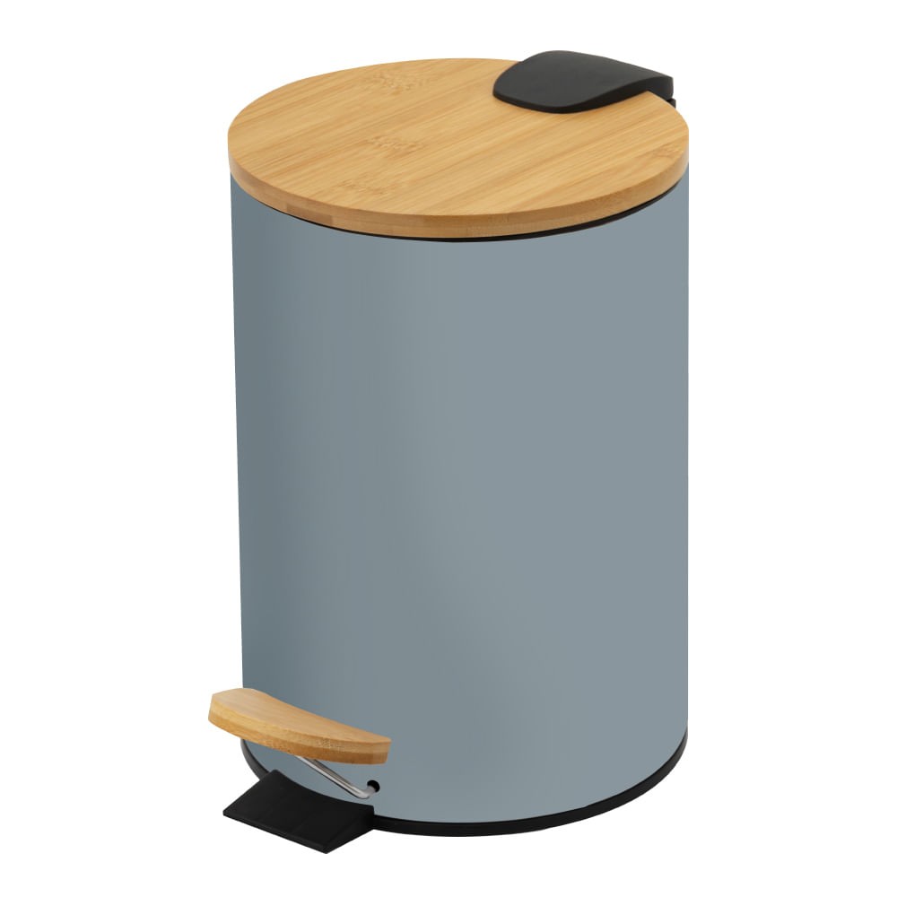 Lixeira Com Tampa De Bambu E Pedal 5L Cinza Redonda Coisas E Coisinhas