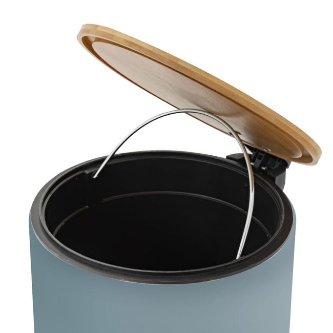 Lixeira Com Tampa De Bambu E Pedal 5L Cinza Redonda Coisas E Coisinhas