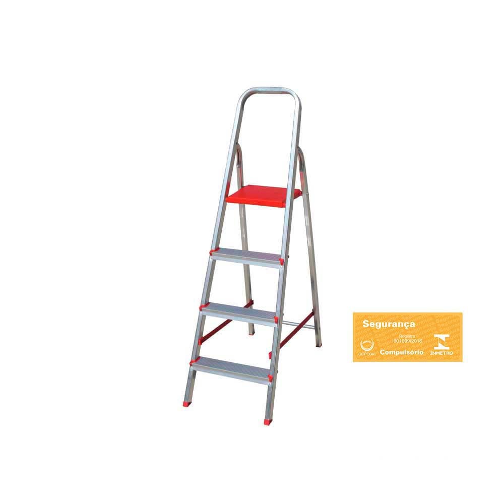 Escada Botafogo Doméstica de Alumínio 4 Degraus Prata
