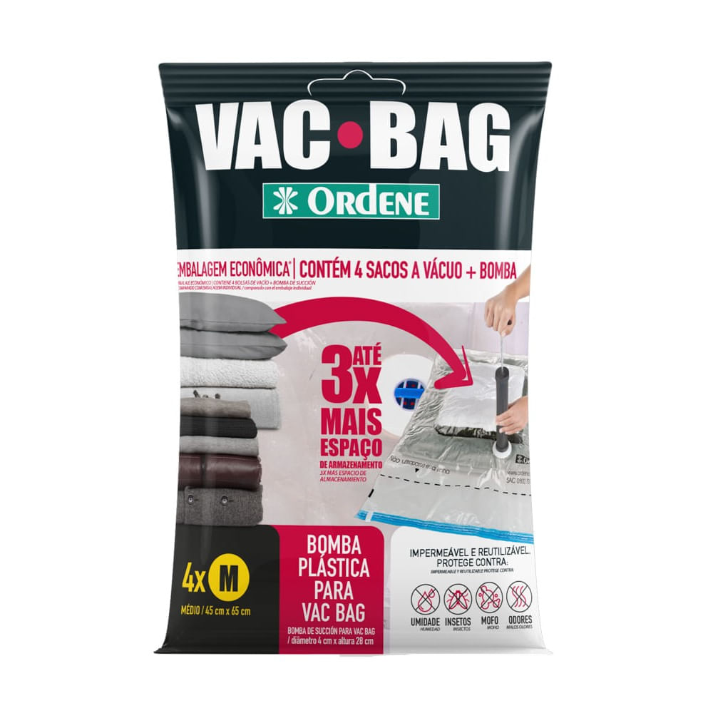 Conjunto Vac Bag Com 4 Unidades Medias E Bomba Ordene