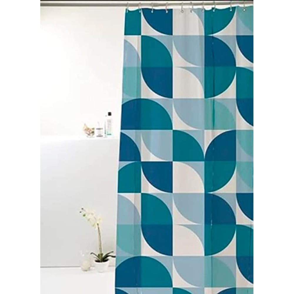 Cortina p/ Box Poliester 198x180cm Geométrica Ondas Azul Bella Casa Colorful