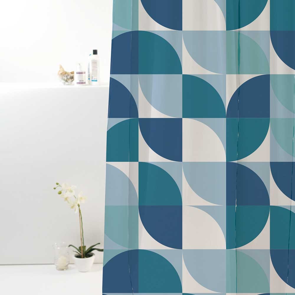 Cortina p/ Box Poliester 198x180cm Geométrica Ondas Azul Bella Casa Colorful