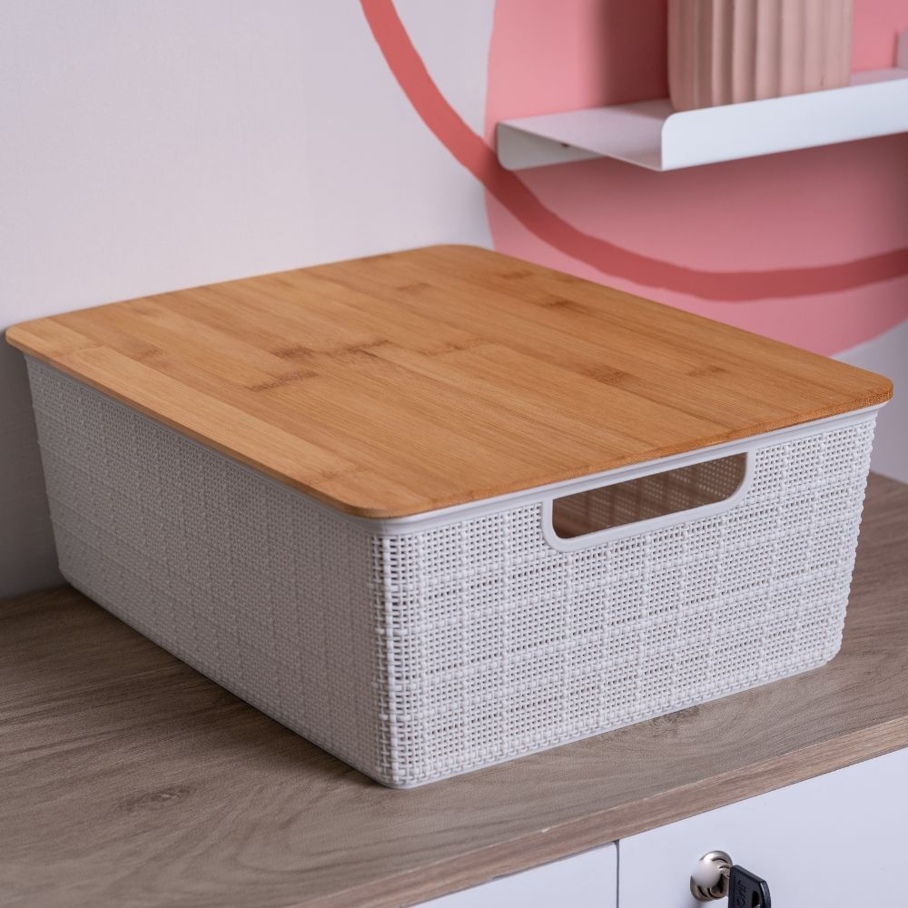 Caixa Organizadora de Bambu 12L Branco Oikos