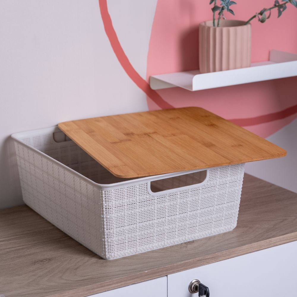 Caixa Organizadora de Bambu 12L Branco Oikos
