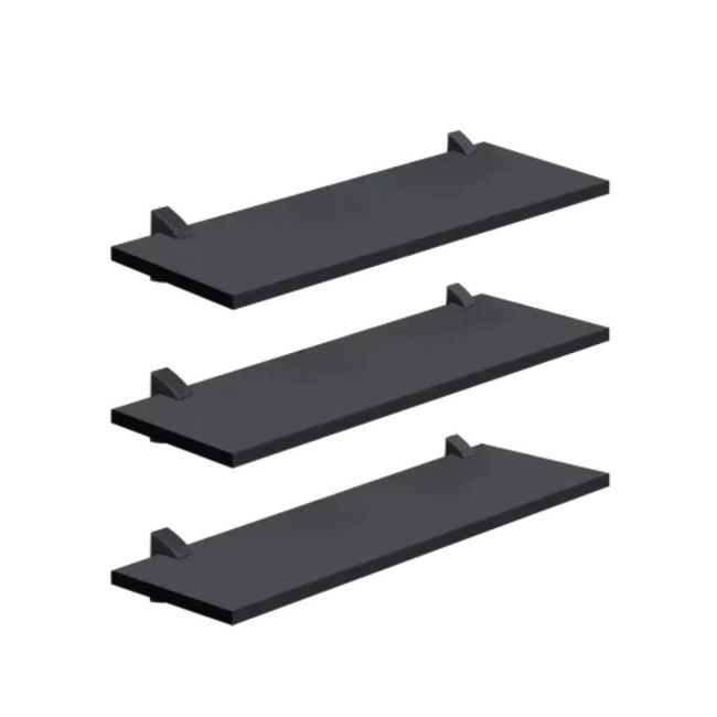 Kit 3 Prateleiras com Suporte 1,5x20x60cm Preto Decorare Prat-k