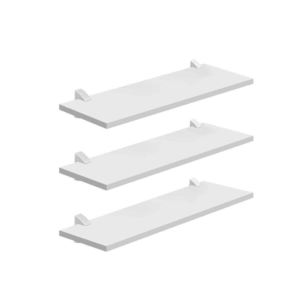Kit 3 Prateleiras c/ Suporte 1,5x20x60cm Branco Decorare Prat-k