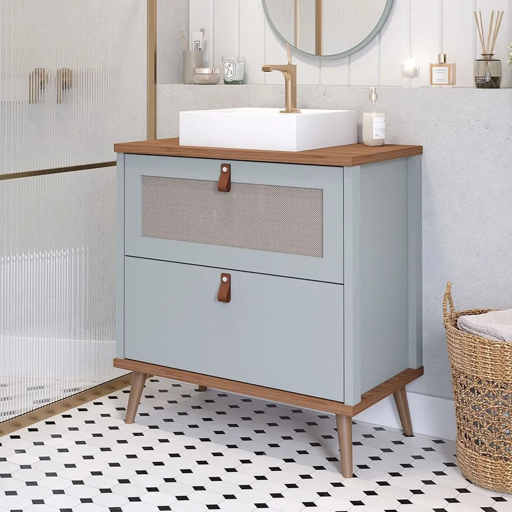 Armário De Banheiro Veneto 80,3X45,1X94Cm Mdf Pistache Freijo Mgm