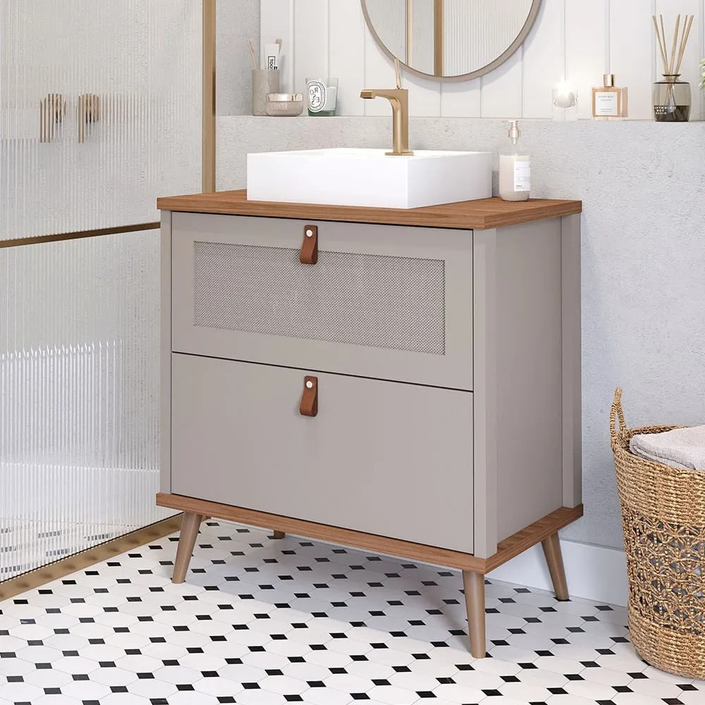 Armário De Banheiro Veneto 80,3X45,1X94Cm Mdf Cappuccino Freijo Mgm