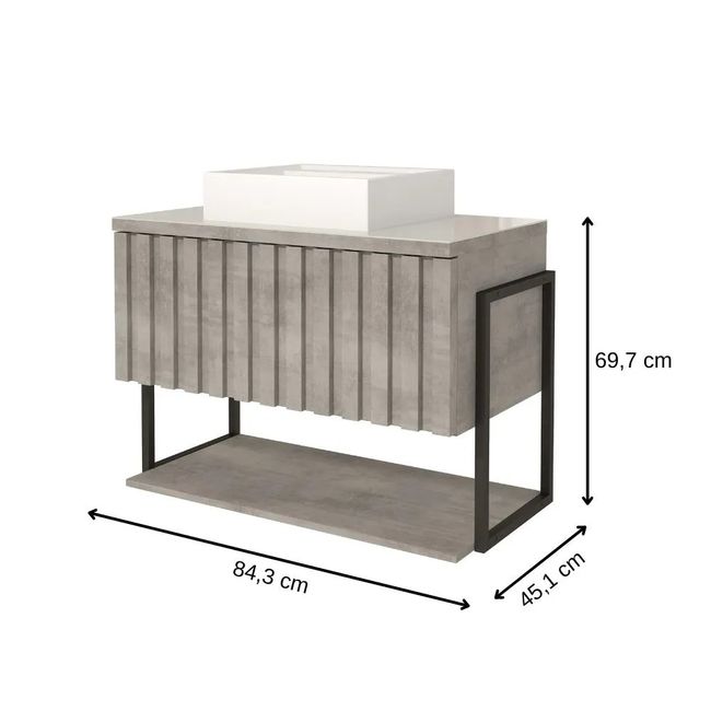 Armário De Banheiro Frise 84,3X45,1X69,7Cm Mdf E Metalon Cimento Mgm