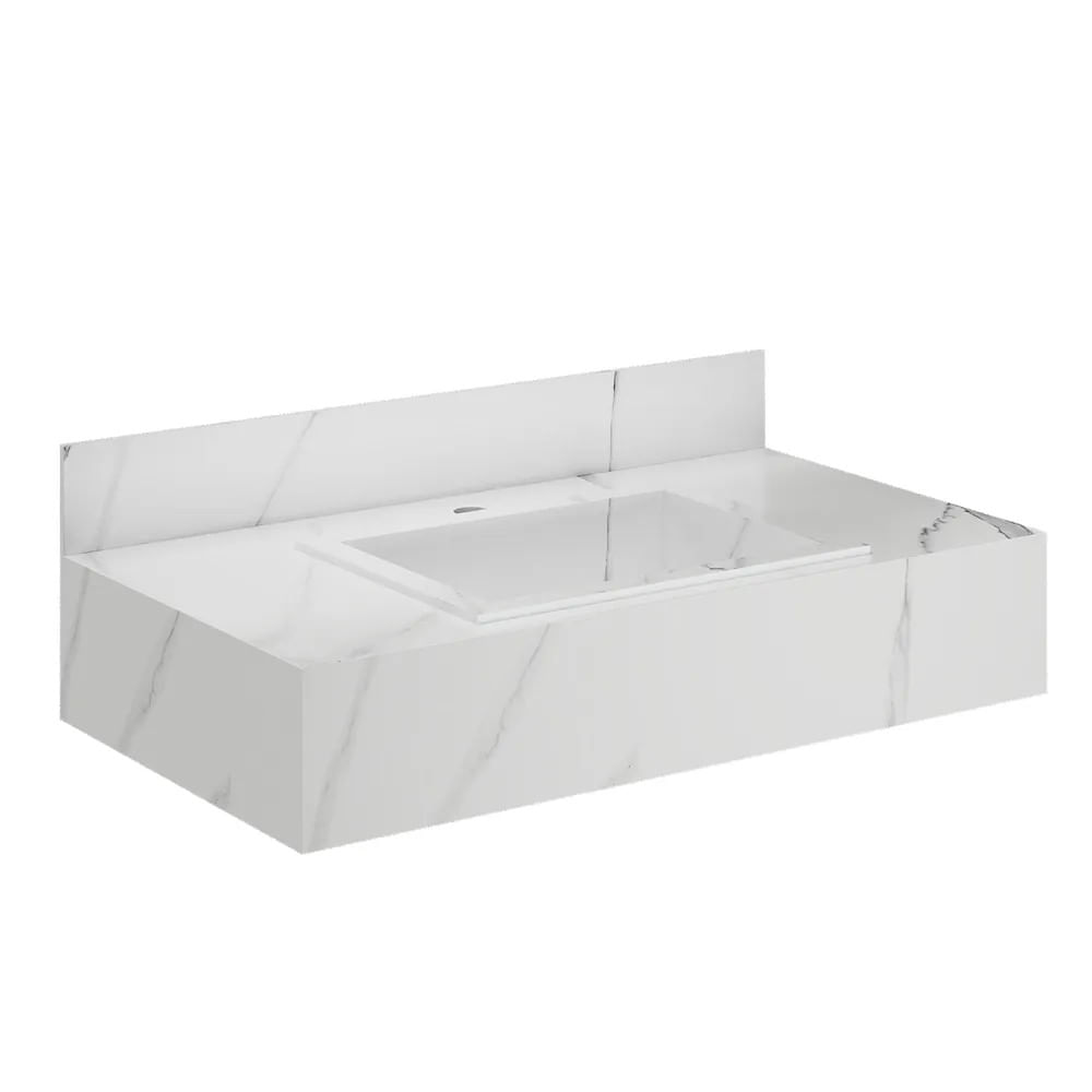 Bancada Para Banheiro Porcelanato Roma Com Cuba 80Cm Branca Darabas